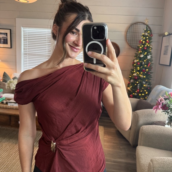 Zara Burgundy Off the Shoulder Dressy Top - Picture 2 of 4
